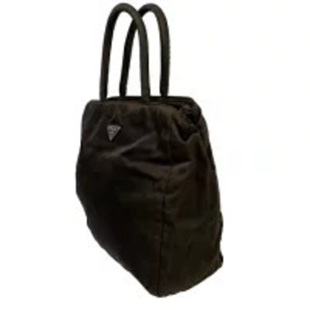 Prada enameled iconic triangle tote Tessuto bag logo Black